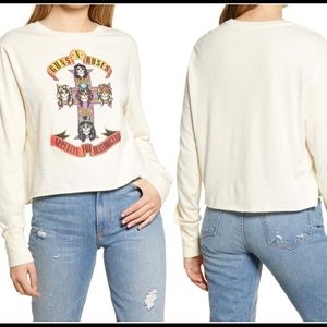 Treasure & Bond Guns & Roses Long Sleeve Crop Tee SZ XS